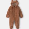 Baby Bear Teddy Fleece Long-Sleeve Jumpsuit - Brown