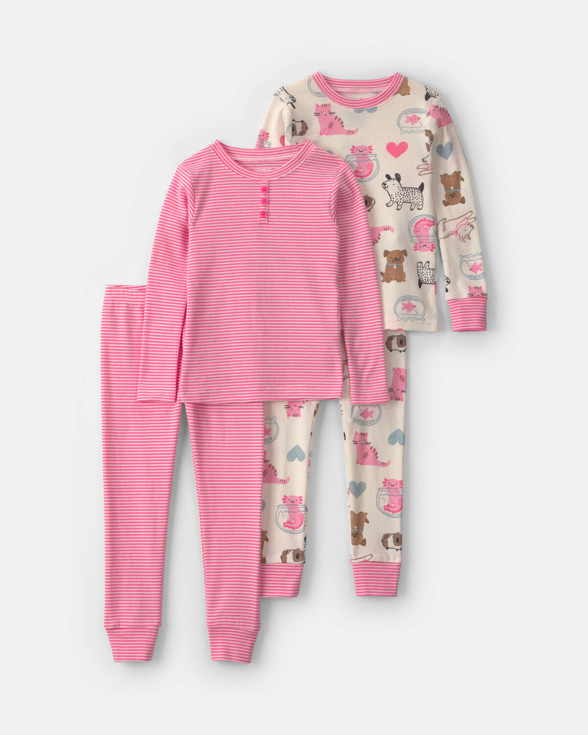 Toddler Girl 4-Piece Pets 100% Cotton Snug Fit Pajama Set - Pink/Cream 1 Toddler Girl 4-Piece Pets 100% Cotton Snug Fit Pajama Set - Pink/Cream