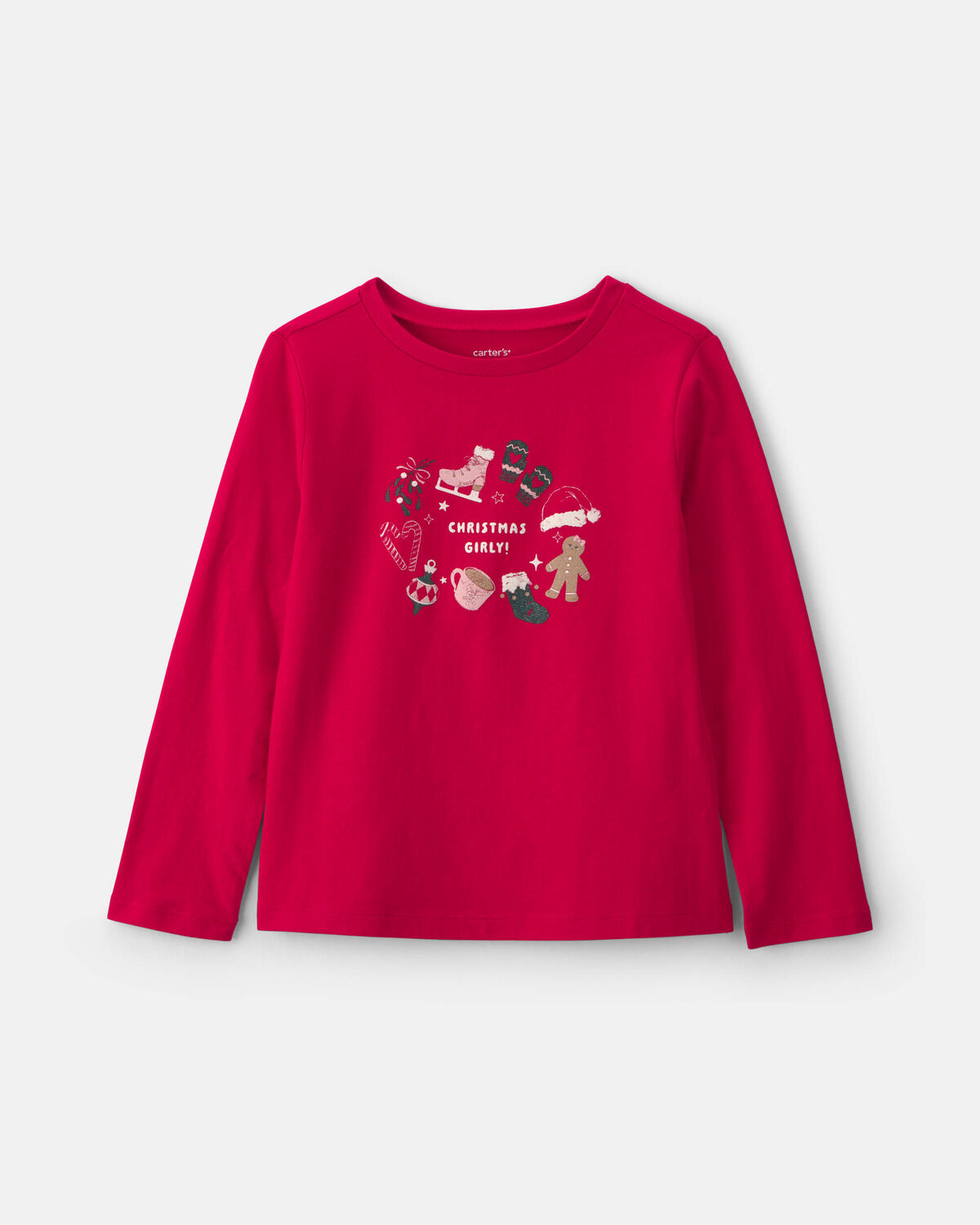 Girls 'Christmas Girly!' Long-Sleeve Graphic Tee - Red 1 Girls 'Christmas Girly!' Long-Sleeve Graphic Tee - Red