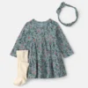 Baby Girl 3-Piece Floral Thermal Dress Set - Blue