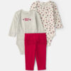 Baby Girl 3-Piece Floral Long-Sleeve Bodysuit & Pant Set - Red/Grey