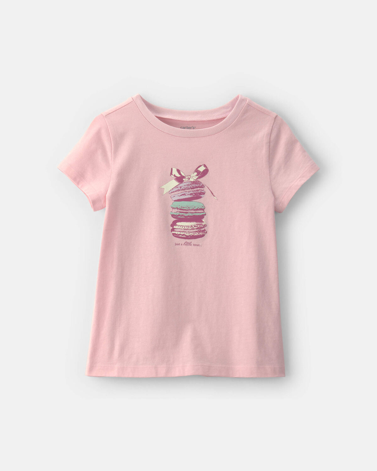 Girls Macaron Bow Graphic Tee - Pink