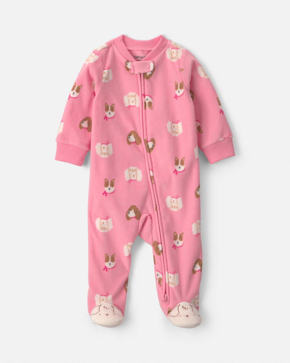 Baby Girl Dog Fleece 2-Way Zip Sleep & Play Pajamas - Pink 1 Baby Girl Dog Fleece 2-Way Zip Sleep & Play Pajamas - Pink