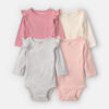 Baby Girl 4-Pack Ribbed Ruffle Long-Sleeve Multipack Bodysuits 5 Baby Girl 4-Pack Ribbed Ruffle Long-Sleeve Multipack Bodysuits