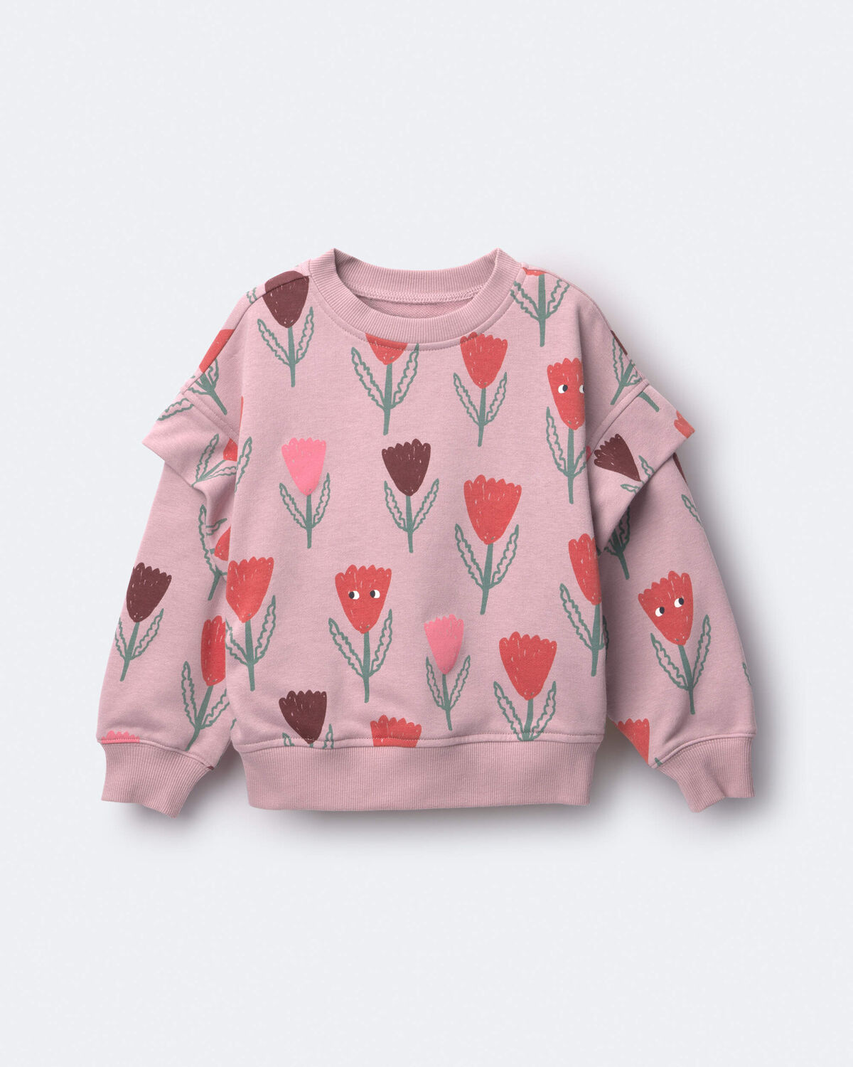 Toddler Girl Double Layer Pullover Sweatshirt in Tulip Print - Mauve