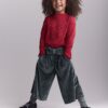 Toddler Girl Velvety Wide-Leg Pant with Bow - Dark Green
