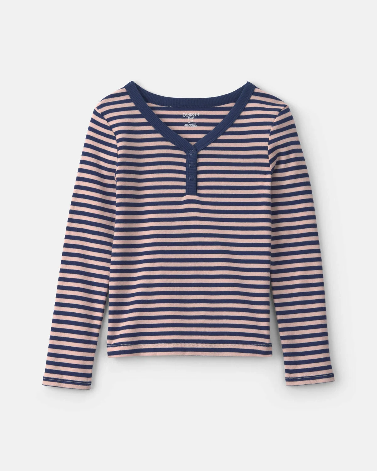 Girls Striped Long-Sleeve Rib Top - Pink/Navy Blue 1 Girls Striped Long-Sleeve Rib Top - Pink/Navy Blue