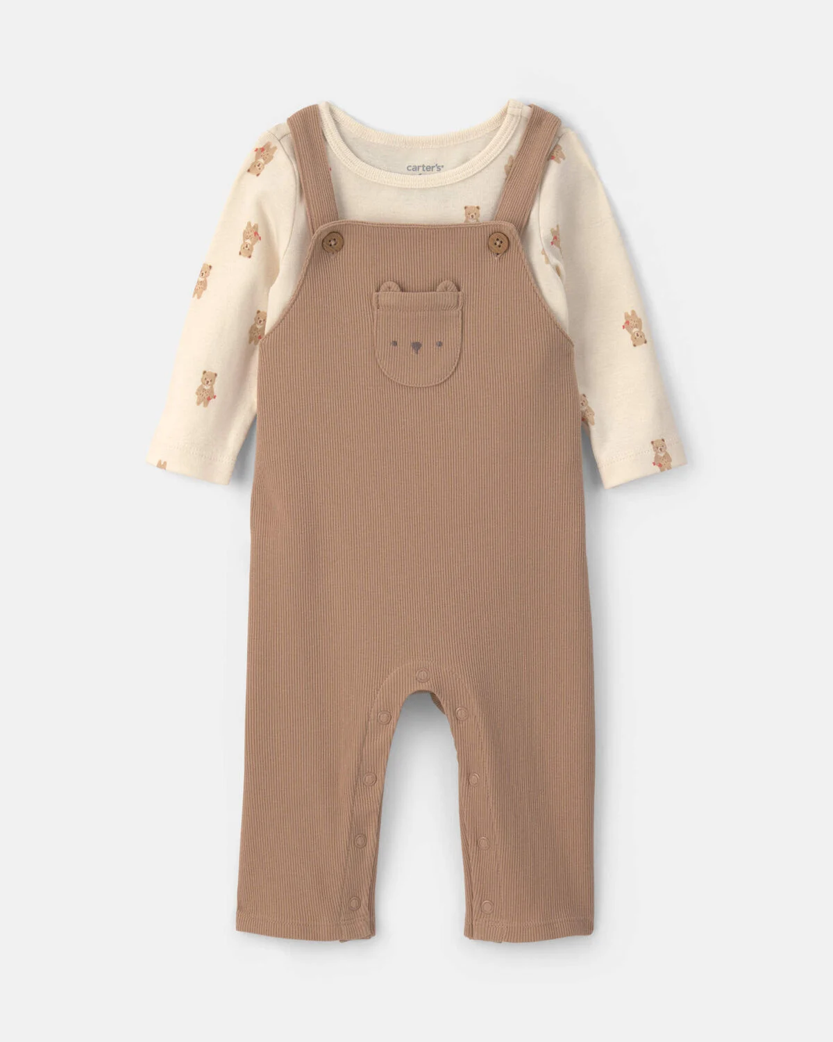 Baby 2-Piece Bear Long-Sleeve Overall Set - Brown 1 Baby 2-Piece Bear Long-Sleeve Overall Set - Brown