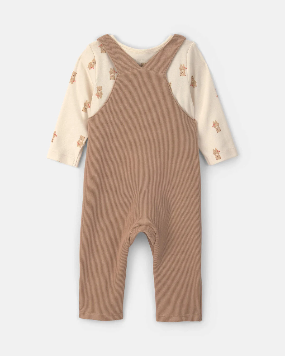 Baby 2-Piece Bear Long-Sleeve Overall Set - Brown 2 Baby 2-Piece Bear Long-Sleeve Overall Set - Brown