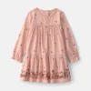 Toddler Girl Floral Twill Long-Sleeve Dress - Pink