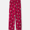 Adult Beige Santa Christmas Fleece Loose Fit Pajama Bottoms - Red