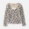 Girls Floral Long-Sleeve Top - Blue/Cream