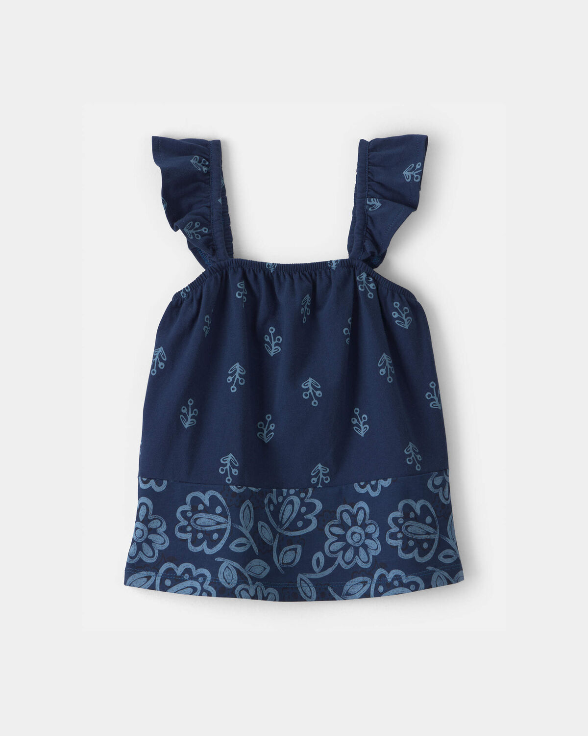 Toddler Girl Floral Ruffle-Sleeve Tank Top - Navy 1 Toddler Girl Floral Ruffle-Sleeve Tank Top - Navy