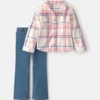 Girls 2-Piece Plaid Fleece Chambray Layering Set