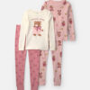 Girls 4-Piece Varsity Bear 100% Cotton Snug Fit Pajama Set - Pink/Cream 4 Girls 4-Piece Varsity Bear 100% Cotton Snug Fit Pajama Set - Pink/Cream