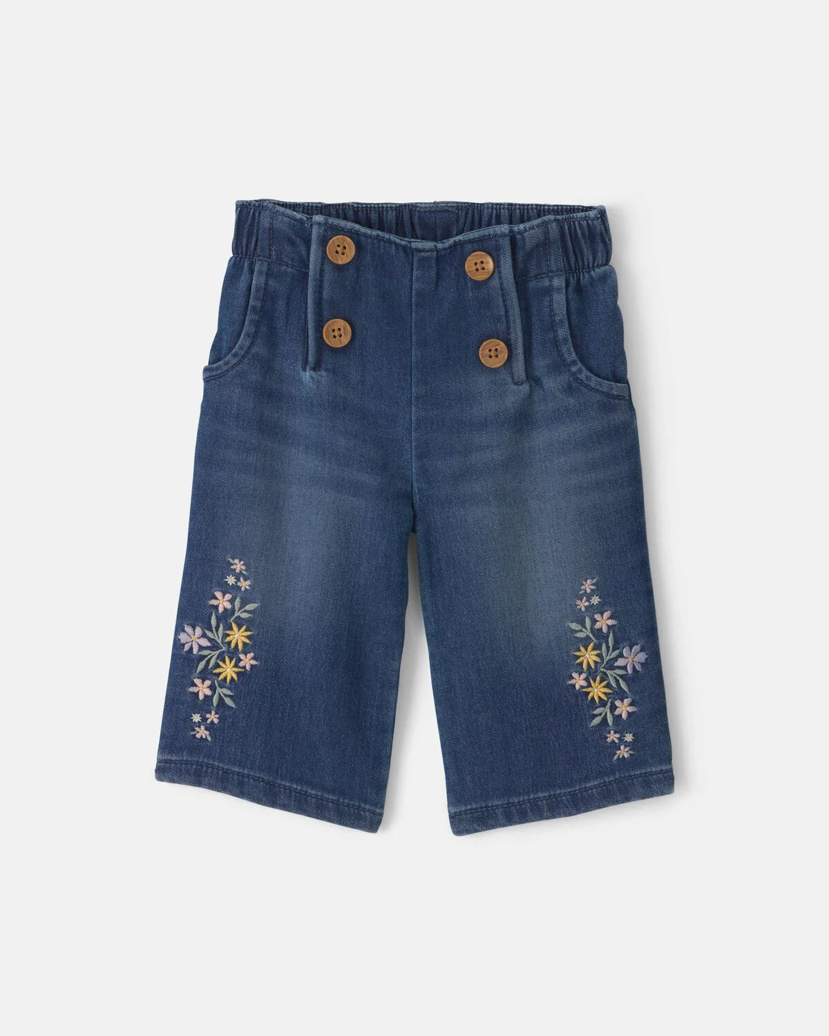 Baby Girl Floral Denim Jeans - Medium Wash