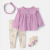 Baby Girl 4-Piece Long-Sleeve Top & Pant Set - Purple