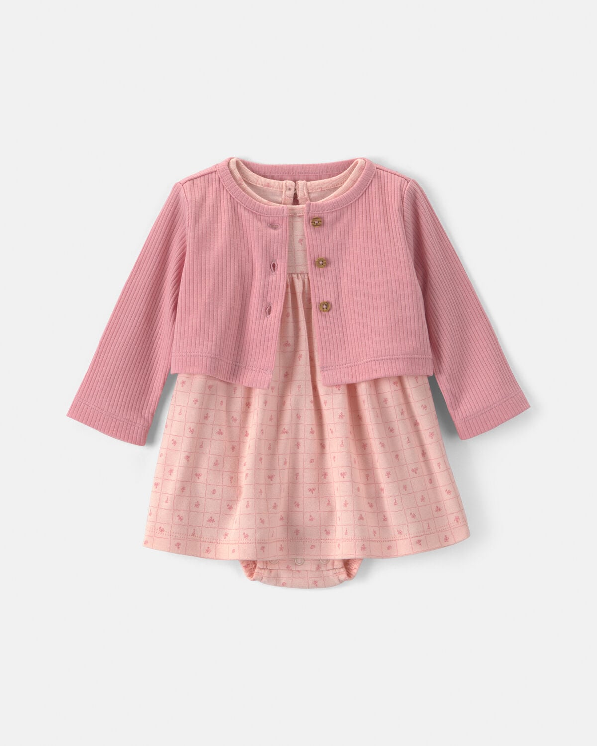 Baby Girl 2-Piece Floral Cardigan Dress Set - Pink