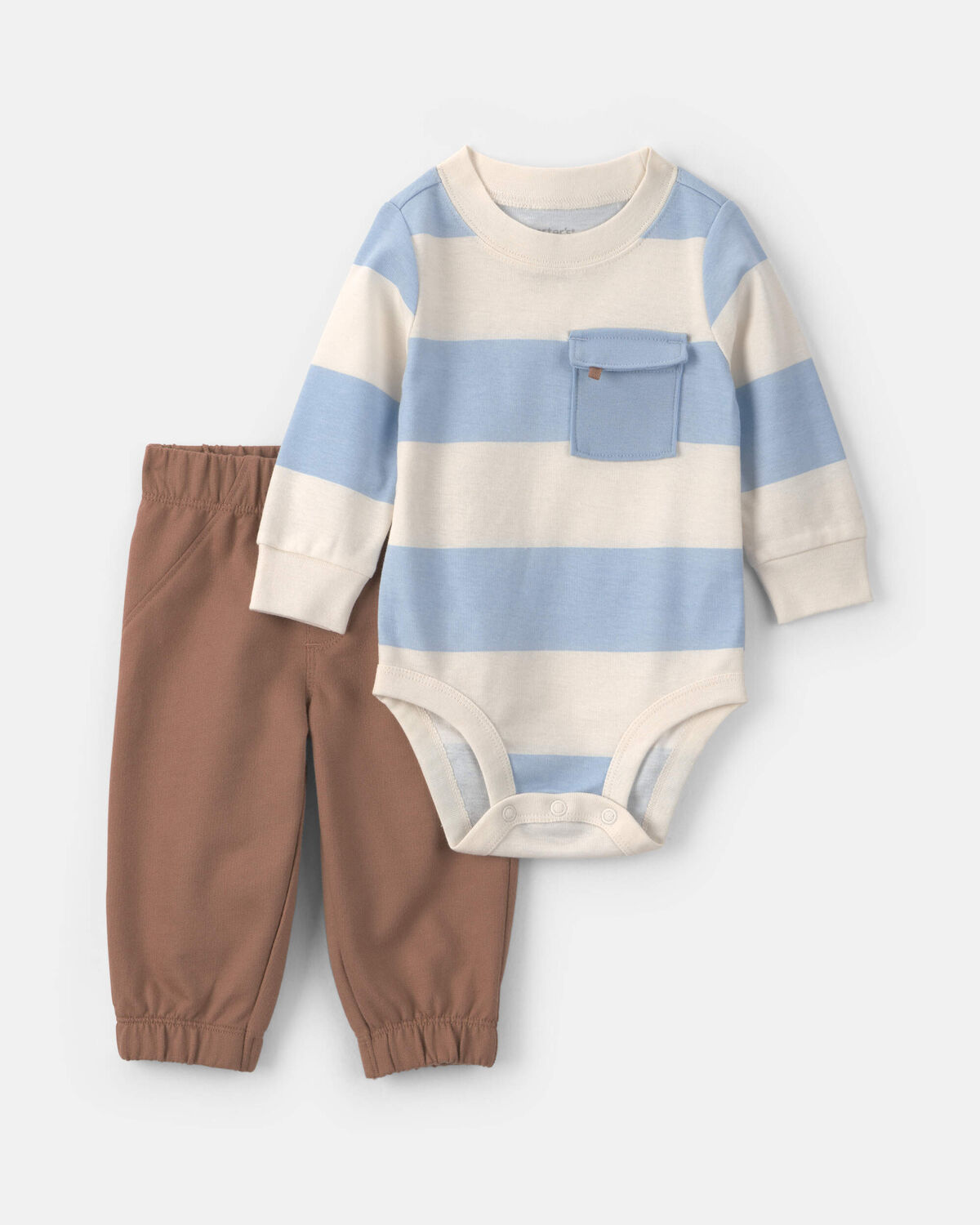 Baby Boy 2-Piece Striped French Terry Long-Sleeve Bodysuit & Pant Set - Blue/Brown