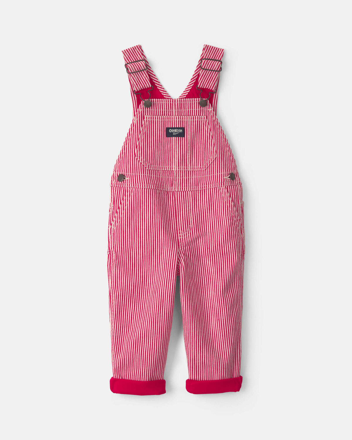 Toddler Boy Hickory Stripe Overalls - Red/White