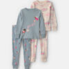 Toddler Girl 4-Piece Fairy 100% Cotton Snug Fit Pajama Set - Blue/Cream