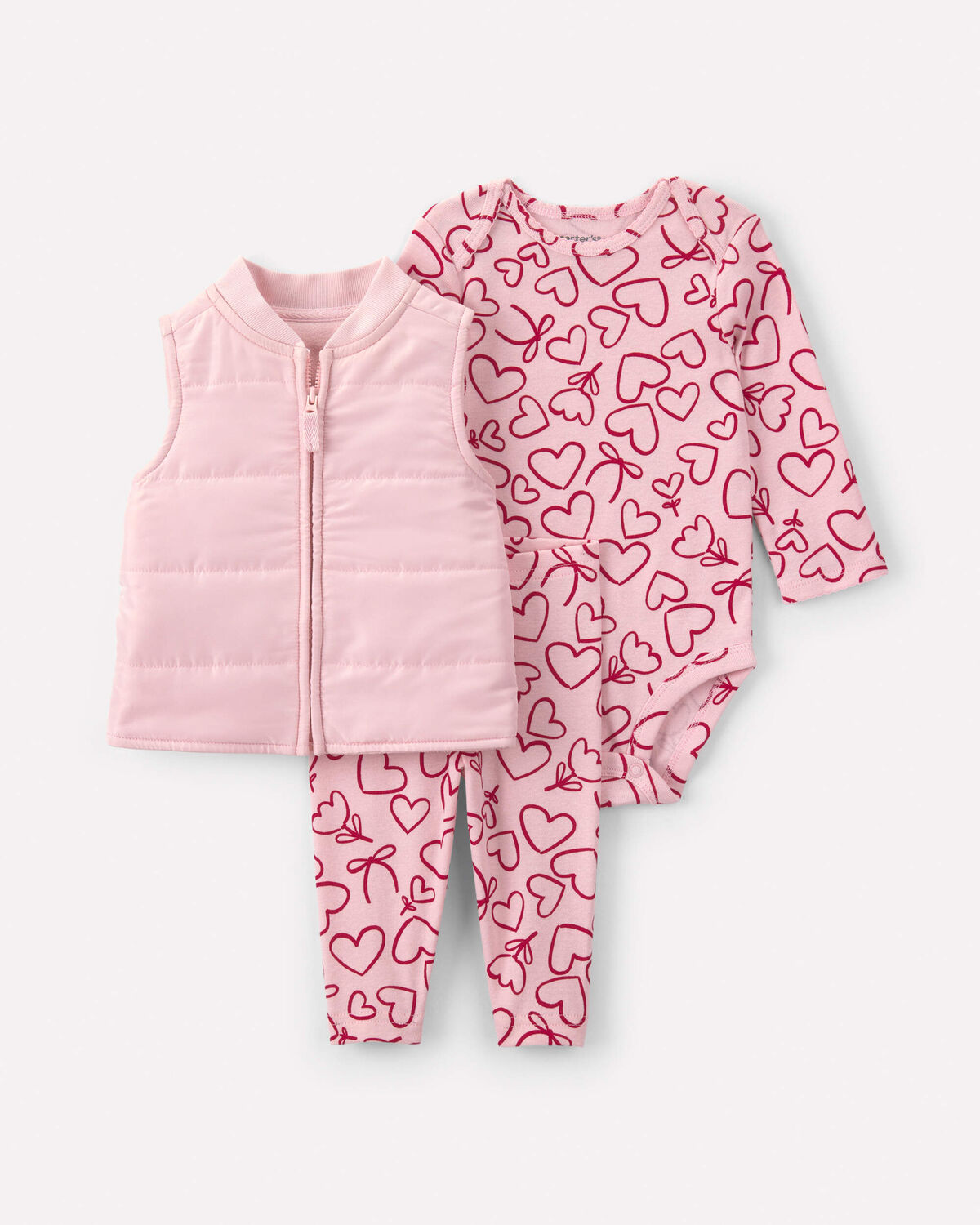 Baby Girl 3-Piece Heart Print Long-Sleeve Layering Set - Pink 1 Baby Girl 3-Piece Heart Print Long-Sleeve Layering Set - Pink