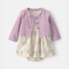 Baby Girl 2-Piece Floral Cardigan Dress Set - Purple