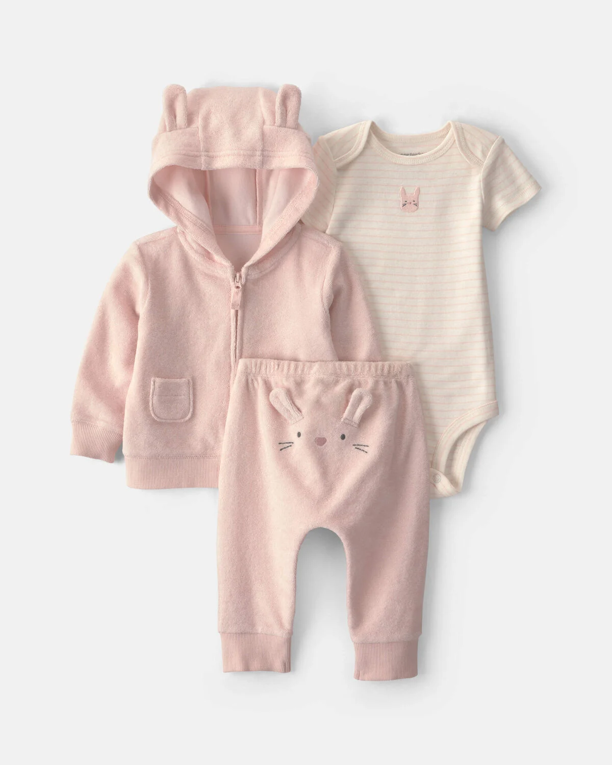 Baby Girl 3-Piece Bunny Terry Layering Set - Pink 1 Baby Girl 3-Piece Bunny Terry Layering Set - Pink