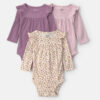 Baby Girl 3-Pack Floral Long-Sleeve Multipack Bodysuits - Purple 9 Baby Girl 3-Pack Floral Long-Sleeve Multipack Bodysuits - Purple