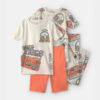 Boys 'Dance Vibes' 100% Cotton 4-Piece Pajama Set - Ivory/Orange