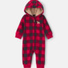 Baby Boy Buffalo Check Fleece Long-Sleeve Jumpsuit - Red/Black