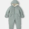 Baby Boy 1-Piece Hooded Teddy Fleece Quilted Pram Snowsuit - Green