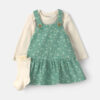 Baby Girl 3-Piece Bow Floral Corduroy Long-Sleeve Dress Set - Green/Cream