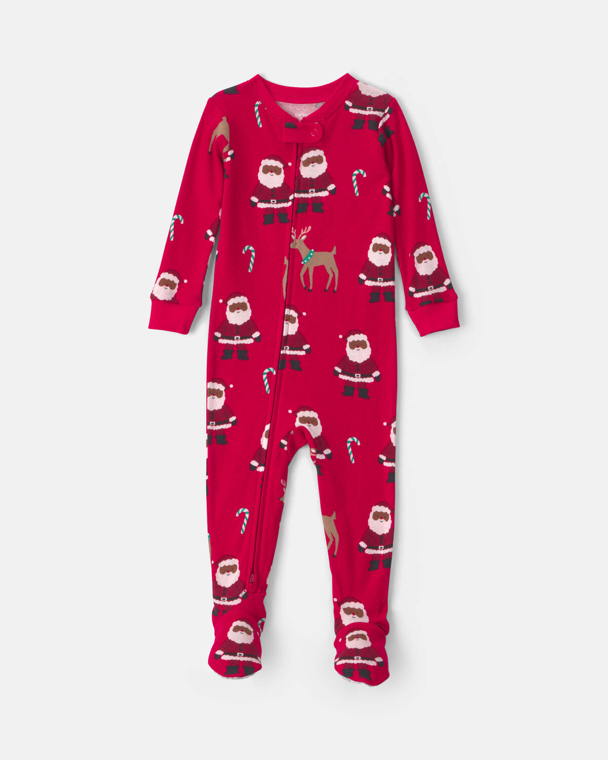 Toddler 1-Piece Brown Santa Christmas 100% Cotton Snug Fit Footed Pajama - Red