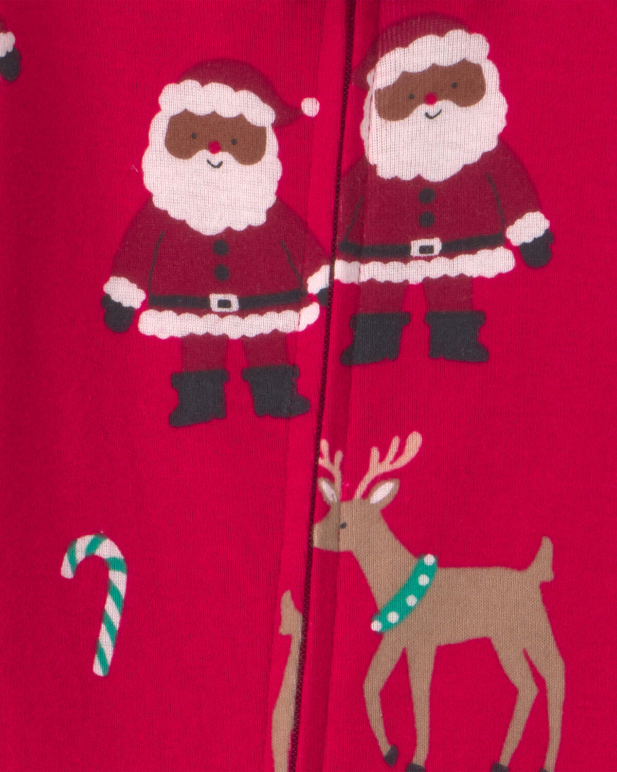 Toddler 1-Piece Brown Santa Christmas 100% Cotton Snug Fit Footed Pajama - Red