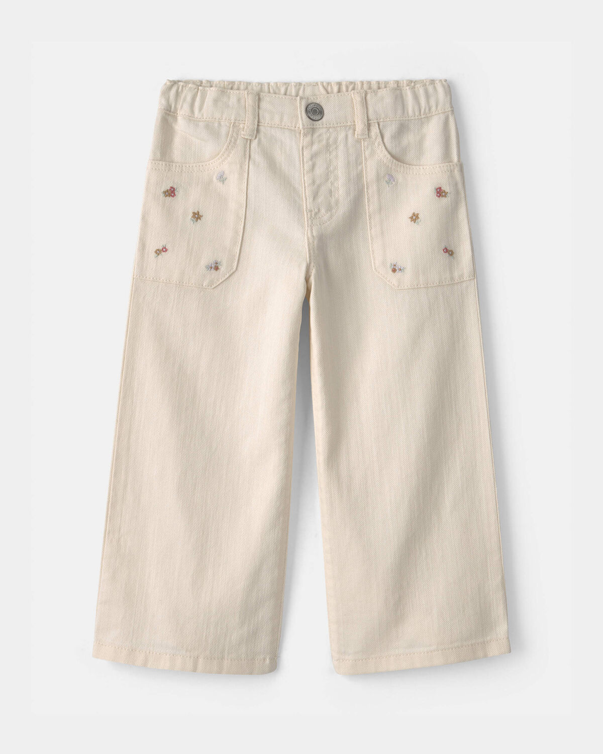 Toddler Girl Floral Twill Pants - Cream 1 Toddler Girl Floral Twill Pants - Cream