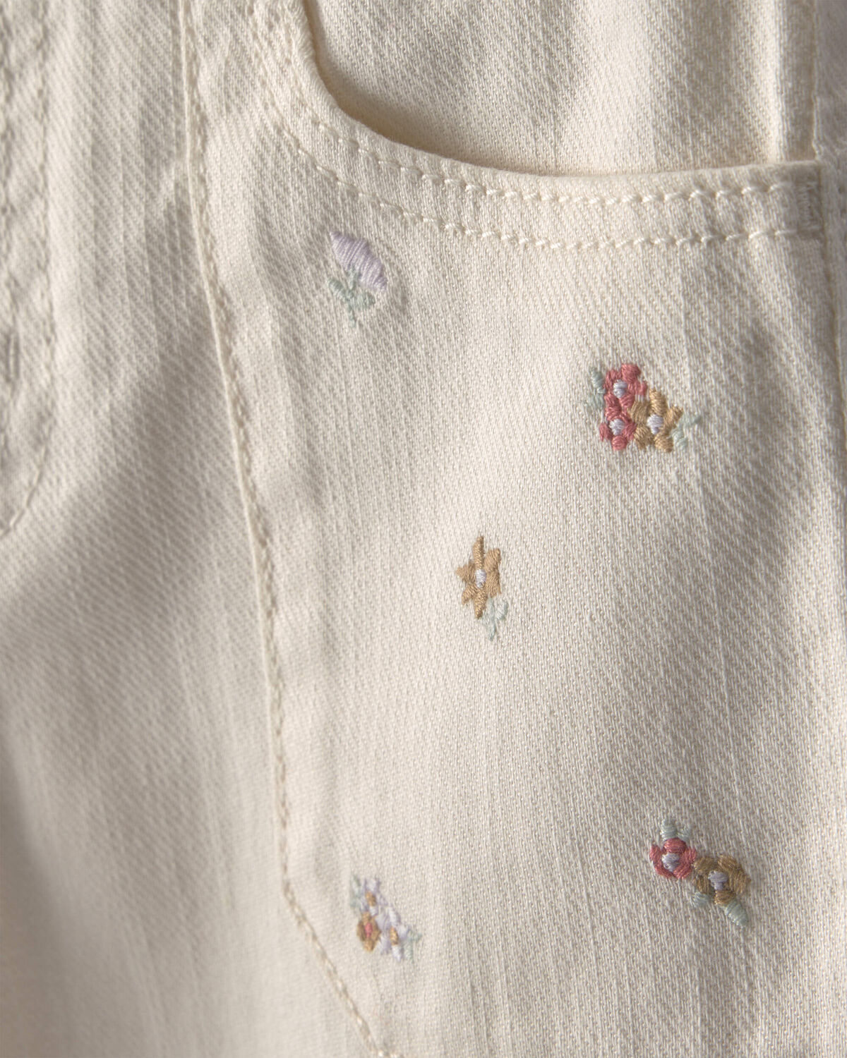 Toddler Girl Floral Twill Pants - Cream 3 Toddler Girl Floral Twill Pants - Cream