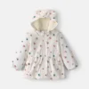 Baby Girl Floral Hooded Midweight Winter Jacket - Cream