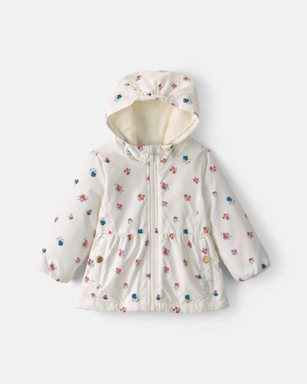 Baby Girl Floral Hooded Midweight Winter Jacket - Cream 1 Baby Girl Floral Hooded Midweight Winter Jacket - Cream