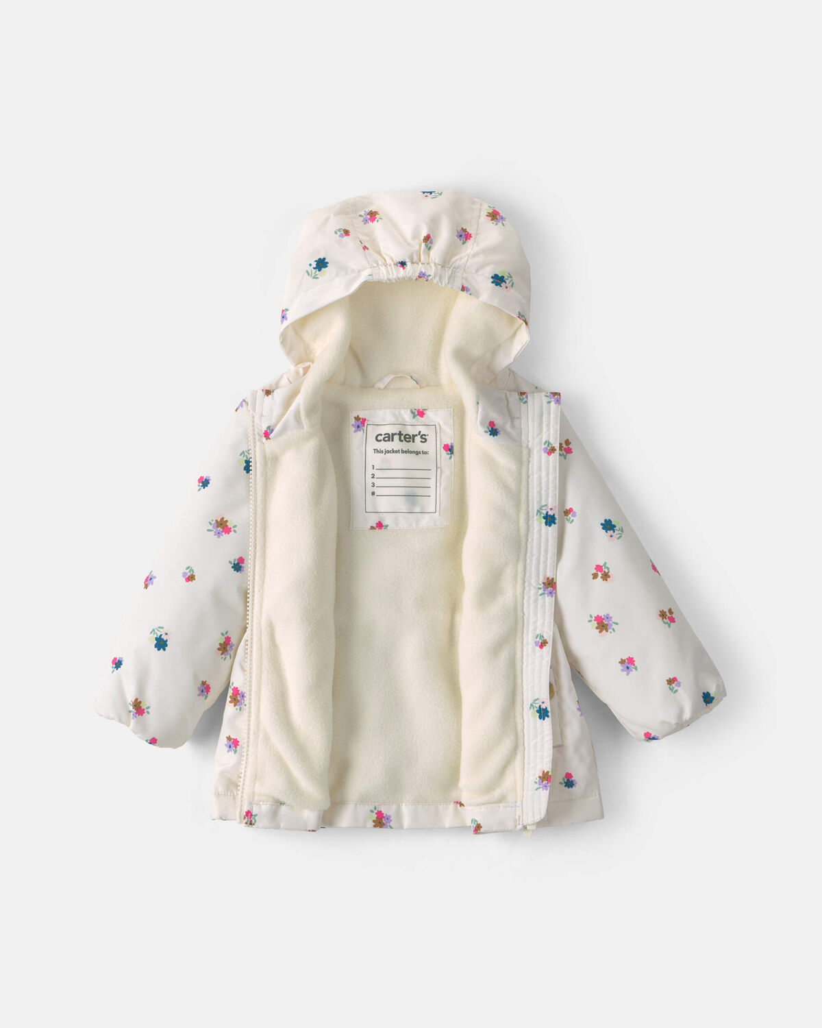 Baby Girl Floral Hooded Midweight Winter Jacket - Cream 2 Baby Girl Floral Hooded Midweight Winter Jacket - Cream