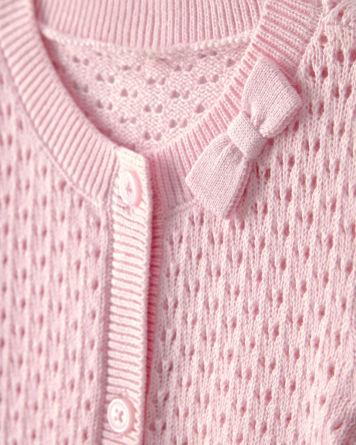 Baby Girl Bow Pointelle Button-Up Cardigan Sweater - Pink