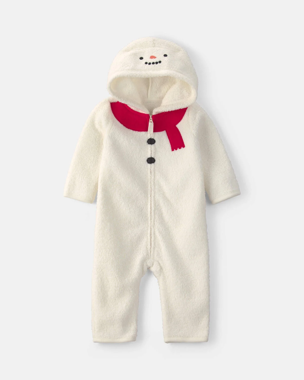 Baby Snowman Fleece Long-Sleeve Jumpsuit - Cream