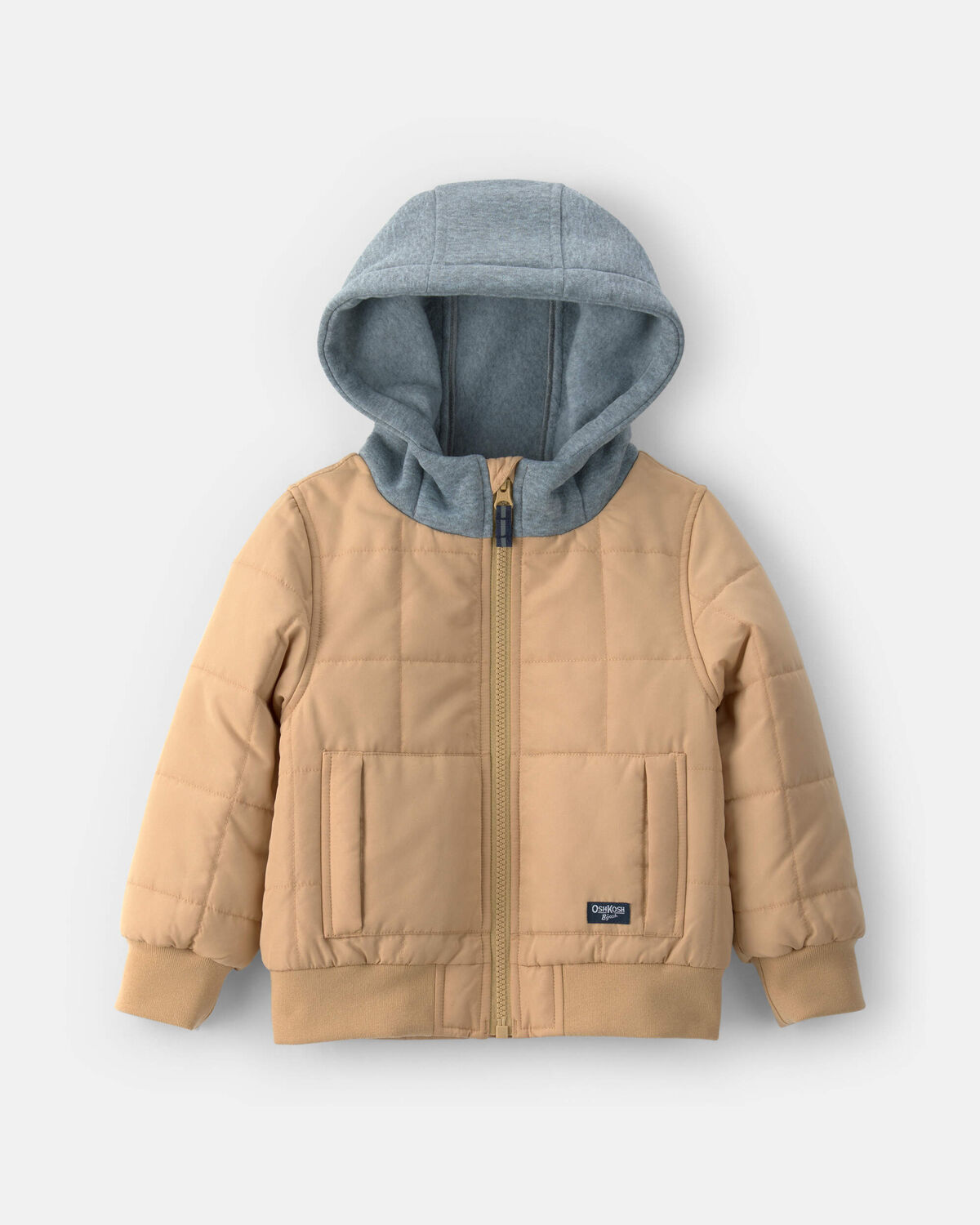 Toddler Boy Hooded Midweight Quilted Jacket - Brown 1 Toddler Boy Hooded Midweight Quilted Jacket - Brown