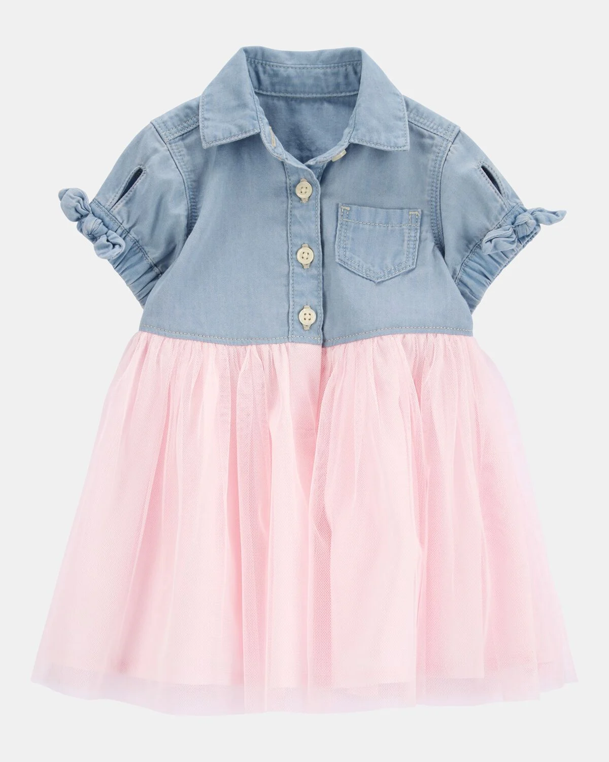 Baby Denim Shirt Dress With Tulle Skirt