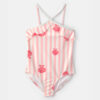 Girls 1-Piece Shell Striped Swimsuit - Pink