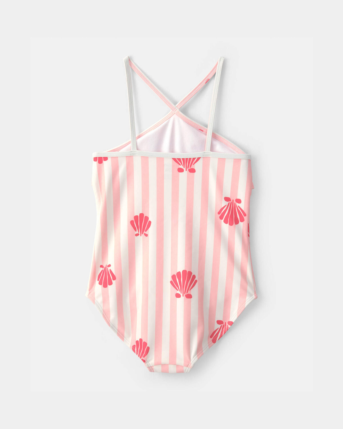Girls 1-Piece Shell Striped Swimsuit - Pink
