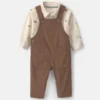 Baby Boy 2-Piece Twill Long-Sleeve Overall Set - Brown
