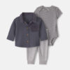 Baby Boy 3-Piece Quilted French Terry Layering Set - Grey