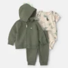Baby Boy 3-Piece Dinosaur Quilted French Terry Layering Set - Olive Green