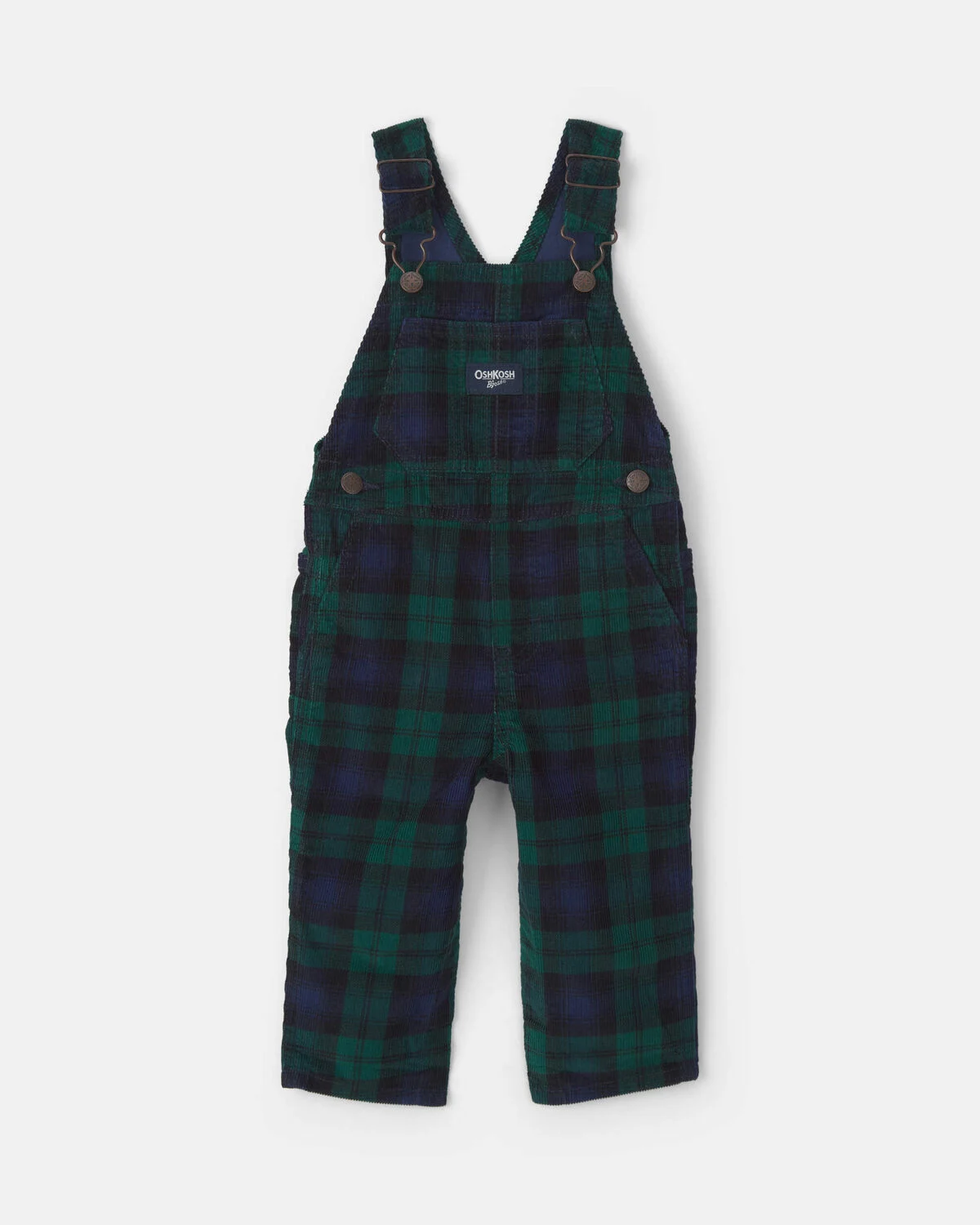 Baby Boy Plaid Corduroy Overalls - Navy Blue/Green